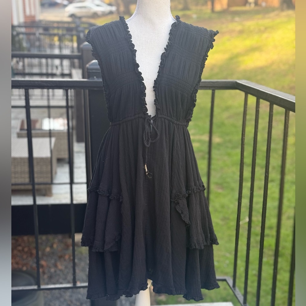 Free People Antoinette Mini Endless Summer Sleeveless Ruffle Dress Tiered Size L - Picture 3 of 10